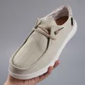 Mocassini in tela verde chiaro da uomo con suola in sughero e dettaglio lacci elastici - 43 / Stile Casual (1016) / Beige