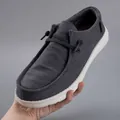 Mocassini da uomo in tela grigio scuro con suole bianche spesse e lacci - 44 / Stile Casual (1016) / Grigio