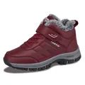 Winter-Outdoor-Wanderschuh in Dunkelrot mit warmem Pelzfutter und Klettverschluss - 38 / Weinrot