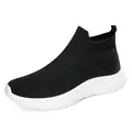 Ανδρικά αθλητικά παπούτσια slip-on από μαύρο πλεκτό με παχιά λευκή σόλα από καουτσούκ - 35 / Μαύρο και Άσπρο