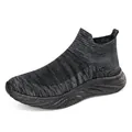 Sneaker slip-on in maglia grigio scuro con tessuto traspirante e suola nera spessa - Grigio nero