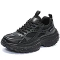 All-black chunky dad sneakers for men featuring breathable mesh and thick rubber sole - EU 39 / Black