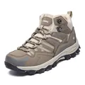 Khaki high-top outdoor hiking boots with non-slip rubber soles and mesh design - EU 39 / Brown