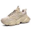 Men's chunky dad sneakers in beige with breathable mesh and thick cushioned soles - EU 39 / Off White
