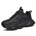 Men's chunky black platform sneakers with breathable mesh and anti-slip thick soles - EU 39 / Black