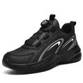 Black athletic sneakers with rotary buckle dial and shock-absorbing soles for outdoor sports - 36 / Black