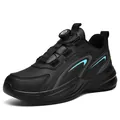 Black casual athletic running shoes with quick-rotate buckle system and blue accents - 36 / Black Cyan Green