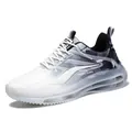 Modern white breathable mesh running shoe with thick cushioned sole and gradient accents - 36 / White Black