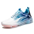 Breathable blue and white men's mesh sports shoe with thick translucent air cushion sole - 36 / White Blue