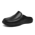 Men's black EVA mule shoes with non-slip sole and classic moccasin stitching design - 39 / Black