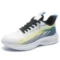 Lightweight white running shoes with blue and yellow wavy patterns and breathable mesh - 40 / 7023 White Blue