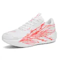 White breathable mesh running shoes with orange spray patterns and cushioned sole - 38 / White Red (5818)