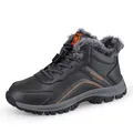 Winter high-top outdoor snow boots in black leather with warm fleece lining and orange accents - EU 39 / Gray
