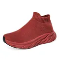 Zapatillas deportivas de punto rojo ladrillo con suela gruesa y cuello elástico tobillero - EU 36 / Burdeos