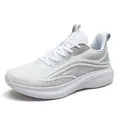 Men's breathable mesh running shoes in white and light gray with cushioned sole - 43 / White Gray Wave Pattern (8838) / Off-White Grey
