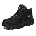 Detailed macro view of black winter hiking boot with warm fleece lining and sturdy rubber sole - 39 / Black Fleece Lined