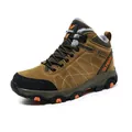 Men's high-top winter hiking boots in brown with warm fur lining and non-slip sole - 36 / Fleece Lined Style / Brown