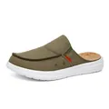 Olive green canvas mule sneakers for men featuring cork insoles and white rubber soles - EU 39 / Green