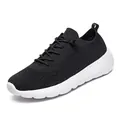 Breathable black and white flyknit running sneakers with cushioned thick sole - 35 / Black and White