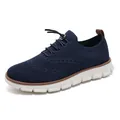 Men's navy blue breathable knitted loafers with elastic laces and thick white soles - 40 / Dark Blue (8811)