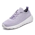 Lavender women's lightweight fly-knit running sneakers with elastic laces and white sole - 35 / Purple