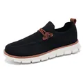 Lightweight black knit loafers for men with brown leather trim and white cushioned sole - EU 39 / Black