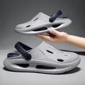 Men's grey EVA platform clogs with blue heel strap and breathable drain holes - 40-41 / Gray