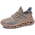 Ademende hardloopschoenen voor heren in lichtbruin met blauwe details en holle zool - 40 / 1723 Khaki