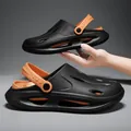 Thick sole black and orange clog shoes with breathable holes and comfortable heel strap - 40-41 / Black