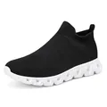 Lightweight black and white knit high-top sock sneakers with breathable wave-sole design - 36 / Black and White
