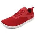 Breathable red knit mesh walking shoes with white flat soles and lace-up closure - 36 / Red