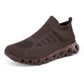 Dark brown breathable fly knit sock sneaker with geometric cushioned rubber sole - 36 / Coffee
