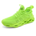Fluorescent green breathable knit running sneakers with blade-style cushioning soles - EU 38 / Green