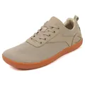Men's breathable mesh barefoot shoes in khaki beige with orange rubber sole - 38 / Beige