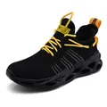 Fashion sneakers in black breathable mesh with yellow laces and cushioned sole - Black