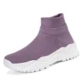 Lilafarbene, hohe Strick-Wanderschuhe mit atmungsaktivem Mesh und weißer Sohle - EU 38 / Lila