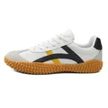 White breathable mesh tug-of-war sneakers with yellow stripes and brown gum sole - EU 35 / White
