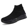 Schwarze Strick-High-Top-Sneaker für Herren mit dicker geometrischer Profilsohle - EU 38 / Ganz Schwarz