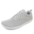 Light grey wide-width flyknit walking shoes with breathable mesh and white sole - Gray