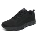 Men's lightweight breathable mesh running shoes in all-black design with soft rubber sole - 38 / All Black