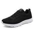 Men's lightweight breathable fly-knit sneakers in black with white non-slip soft soles - 38 / Black and White