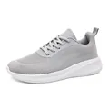Light grey breathable mesh sneakers with cushioned white sole and lace-up design - EU 36 / Gray