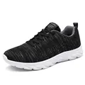 Lightweight breathable black knit running shoes with thick white anti-slip EVA sole - Black and Gray