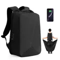 Waterproof business laptop backpack in black with TSA lock and integrated rain cover - With Raincoat / Classic Black