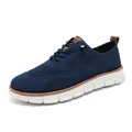Dunkelblaue atmungsaktive Herren-Loafer mit weißer Wellensohle und braunen Lederdetails - Dunkelblau