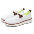 Breathable white knitted men's loafers with brown trim and casual lace-up sport style - 40 / White (8812)