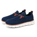 Men's dark blue breathable knit loafers with brown trim and thick white cushioned soles - 40 / Dark Blue (8812)