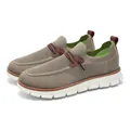 Men's breathable flyknit loafers in taupe with contrast green lining and white thick sole - 40 / Khaki (8812)