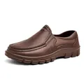 Men's dark brown slip-on casual leather shoes with breathable holes and non-slip soles - EU 40 / Brown