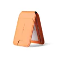 Portacarte magnetico sottile in pelle arancione con fessura esterna e cuciture a vista - Arancione